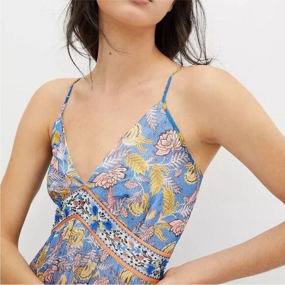 Anthropologie Verb by Pallavi Singhee Blue Floral Boho Tiered Midi Dress Size 12 - Picture 3 of 9